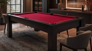 Milano Dining Table Pool Table by Stryker in a modern dining room with deep red CPBA felt