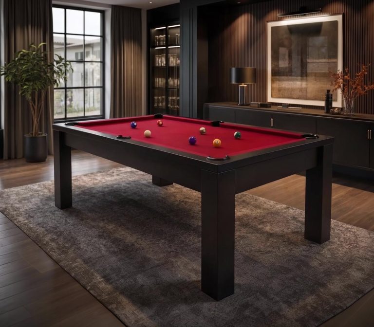 Milano dining pool table with red cloth in a dining room
