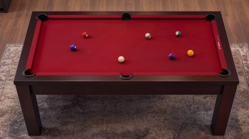 Milano 7ft slate pool table top view with balls racked on red felt